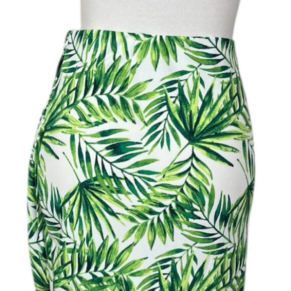 Marc New York Faux Wrap Skirt White Green Tropical Leaf Print Women’s Size Large - Picture 8 of 10